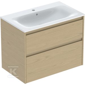 Zestaw umywalki meblowej Selnova Square, slim rim, z szafką pod umywalkę, z dwoma szufladami: 80×62.1x48cm, Szerokość umywalki=80cm, Umywalka: biały, Korpus, Front: dąb naturalny / melaminowa struktura drewna 504.139.PS.1 Zestaw umywalki meblowej Selnova Square, slim rim, z szafką pod umywalkę, z dwoma szufladami: 80×62.1x48cm, Szerokość umywalki=80cm, Umywalka: biały, Korpus, Front: dąb naturalny / melaminowa struktura drewna 504.139.PS.1