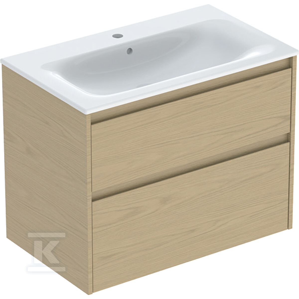 Zestaw umywalki meblowej Selnova Square, slim rim, z szafką pod umywalkę, z dwoma szufladami: 80x62.1x48cm, Szerokość umywalki=80cm, Umywalka: biały, Korpus, Front: dąb naturalny / melaminowa struktura drewna 504.139.PS.1 - obrazek 1