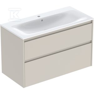 Zestaw umywalki meblowej Selnova Square, slim rim, z szafką pod umywalkę, z dwoma szufladami: 100×62.1x48cm, Szerokość umywalki=100cm, Umywalka: biały, Korpus, Front: piaskowoszary / lakierowany jedwabny mat 504.140.DB.1 Zestaw umywalki meblowej Selnova Square, slim rim, z szafką pod umywalkę, z dwoma szufladami: 100×62.1x48cm, Szerokość umywalki=100cm, Umywalka: biały, Korpus, Front: piaskowoszary / lakierowany jedwabny mat 504.140.DB.1
