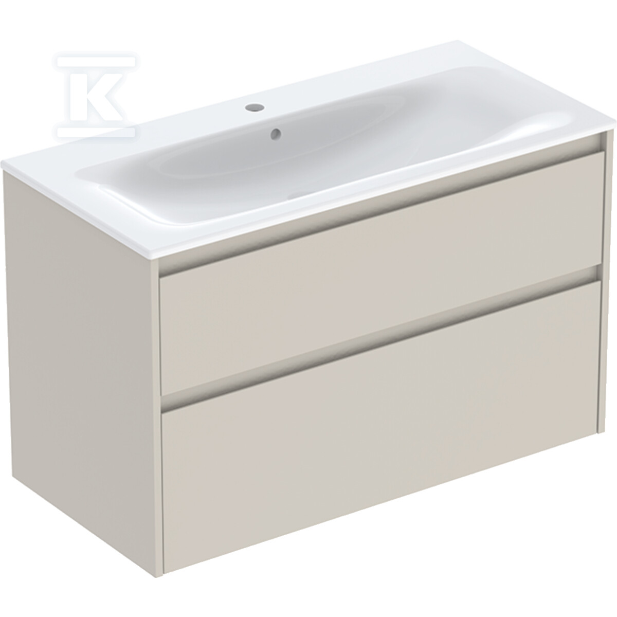 Zestaw umywalki meblowej Selnova Square, slim rim, z szafką pod umywalkę, z dwoma szufladami: 100x62.1x48cm, Szerokość umywalki=100cm, Umywalka: biały, Korpus, Front: piaskowoszary / lakierowany jedwabny mat 504.140.DB.1 - obrazek 1