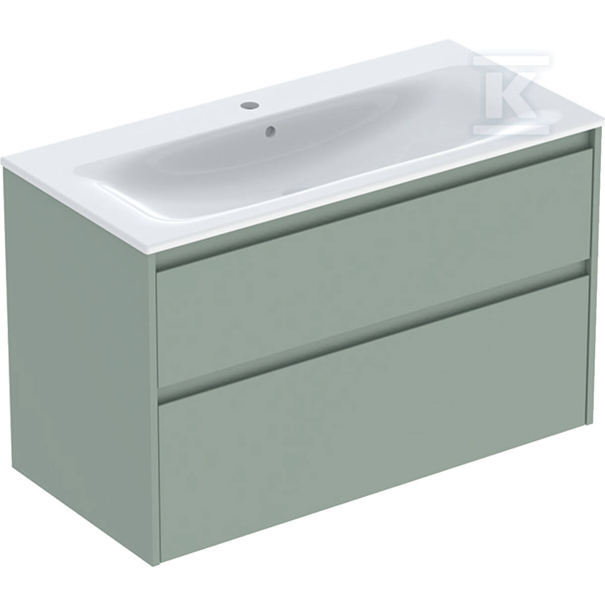 Zestaw umywalki meblowej Selnova Square, slim rim, z szafką pod umywalkę, z dwoma szufladami: 100x62.1x48cm, Szerokość umywalki=100cm, Umywalka: biały, Korpus, Front: szałwiowozielony / lakierowany jedwabny mat 504.140.IK.1 - obrazek 1