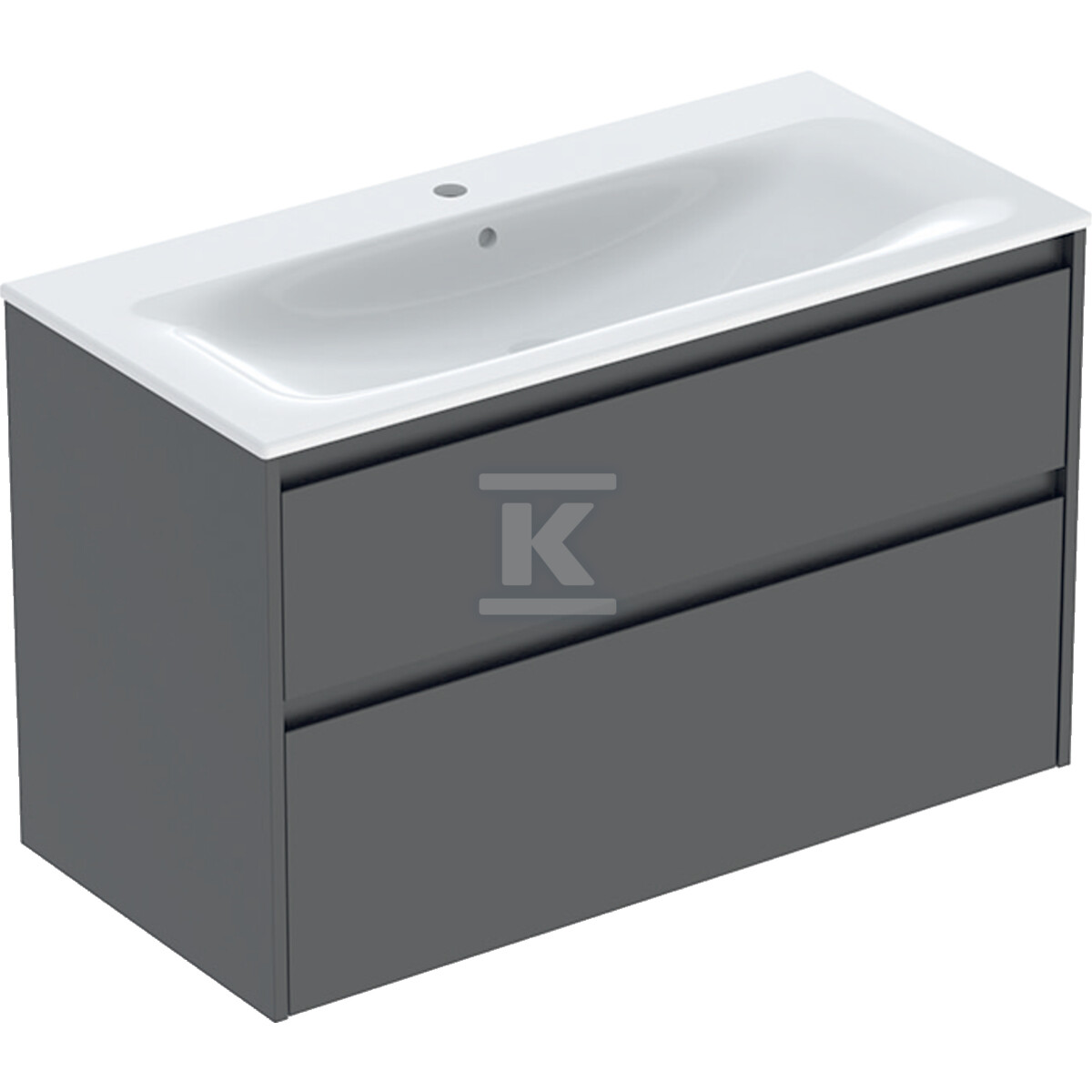 Zestaw umywalki meblowej Selnova Square, slim rim, z szafką pod umywalkę, z dwoma szufladami: 100x62.1x48cm, Szerokość umywalki=100cm, Umywalka: biały, Korpus, Front: lava / lakierowany jedwabny mat 504.140.JK.1 - obrazek 1