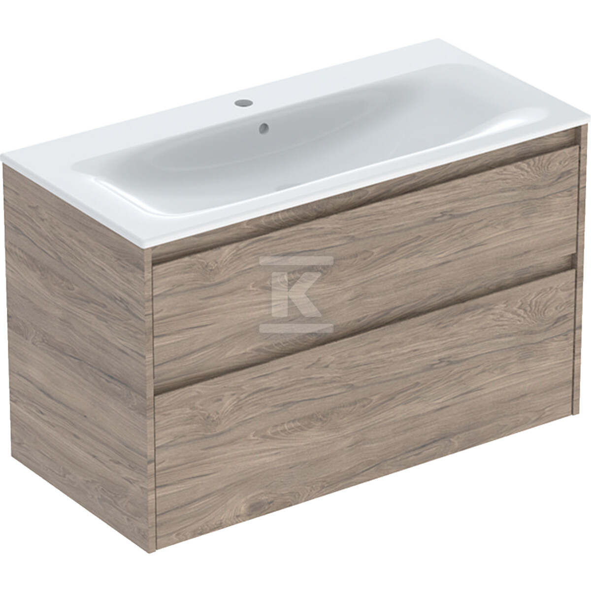 Zestaw umywalki meblowej Selnova Square, slim rim, z szafką pod umywalkę, z dwoma szufladami: 100x62.1x48cm, Szerokość umywalki=100cm, Umywalka: biały, Korpus, Front: orzech hickory / melaminowa struktura drewna 504.140.JR.1 - obrazek 1