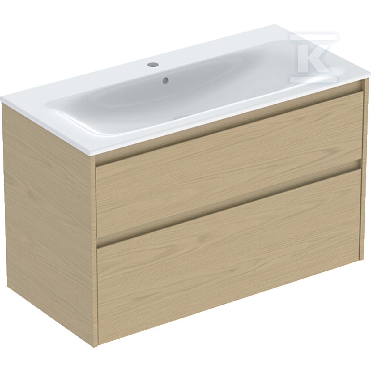 Zestaw umywalki meblowej Selnova Square, slim rim, z szafką pod umywalkę, z dwoma szufladami: 100x62.1x48cm, Szerokość umywalki=100cm, Umywalka: biały, Korpus, Front: dąb naturalny / melaminowa struktura drewna 504.140.PS.1 - obrazek 1