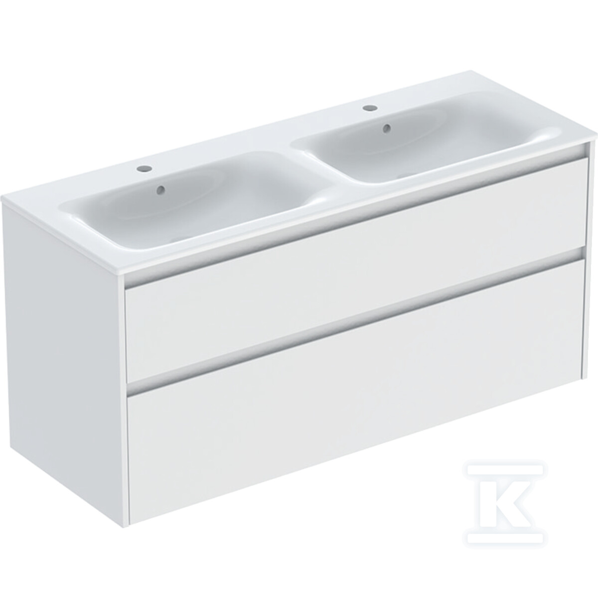 Zestaw podwójnej umywalki meblowej Selnova Square, slim rim, z szafką pod umywalkę, z dwoma szufladami: 130x62.1x48cm, Szerokość umywalki=130cm, Umywalka: biały, Korpus, Front: biały / lakierowany jedwabny mat 504.141.00.1 - obrazek 1