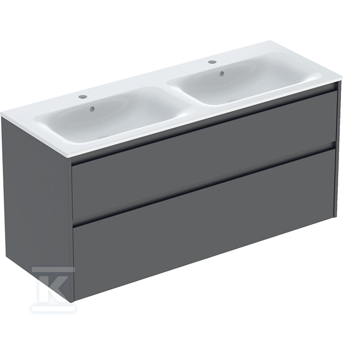 Zestaw podwójnej umywalki meblowej Selnova Square, slim rim, z szafką pod umywalkę, z dwoma szufladami: 130x62.1x48cm, Szerokość umywalki=130cm, Umywalka: biały, Korpus, Front: lava / lakierowany jedwabny mat 504.141.JK.1 - obrazek 1
