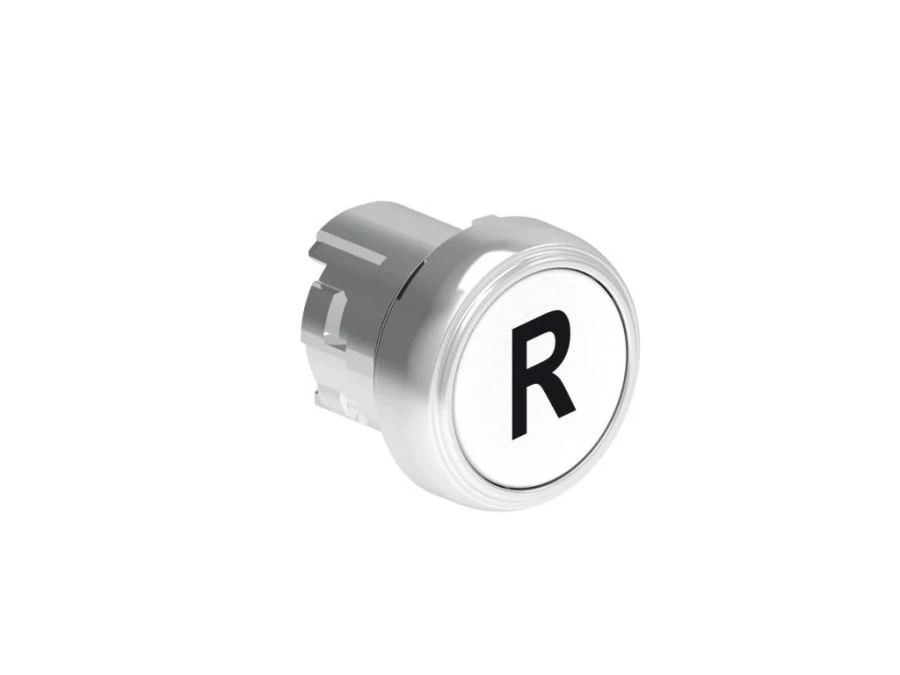 Metalowy przycisk fi22mm kryty samoczynny powrót z symbolem R Biały LPSB1178 - obrazek 1