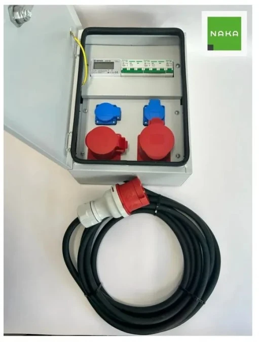 Metalowa rozdzielnica ścienna CEE 32A 16A 2x230V z kablem miernika mocy 5m IP54 94V‑6