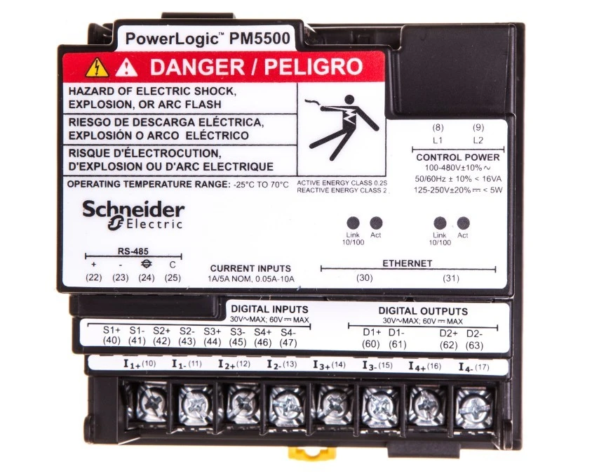 Miernik parametrów sieci (U, I, P, Q, f, PF, E) 5/1A przekładnik 100‑415V AC Ethernet Modbus tablicowy 96x96mm METSEPM5563 - obrazek 2