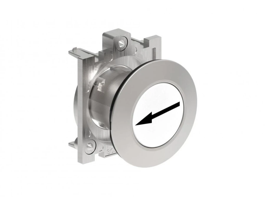 Metalowy przycisk płaski fi30mm kryty samoczynny powrót z symbolem STRZAŁKA W BOK Biały LPFB1148 - obrazek 1