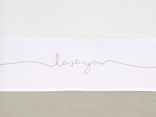 Jollein Prześcieradło z nadrukiem Cotton „Love You, długość 150 cm x 120 szerokość, beżowy