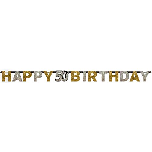 Baner, Happy 50th Birthday, złoto srebrny, 240 cm