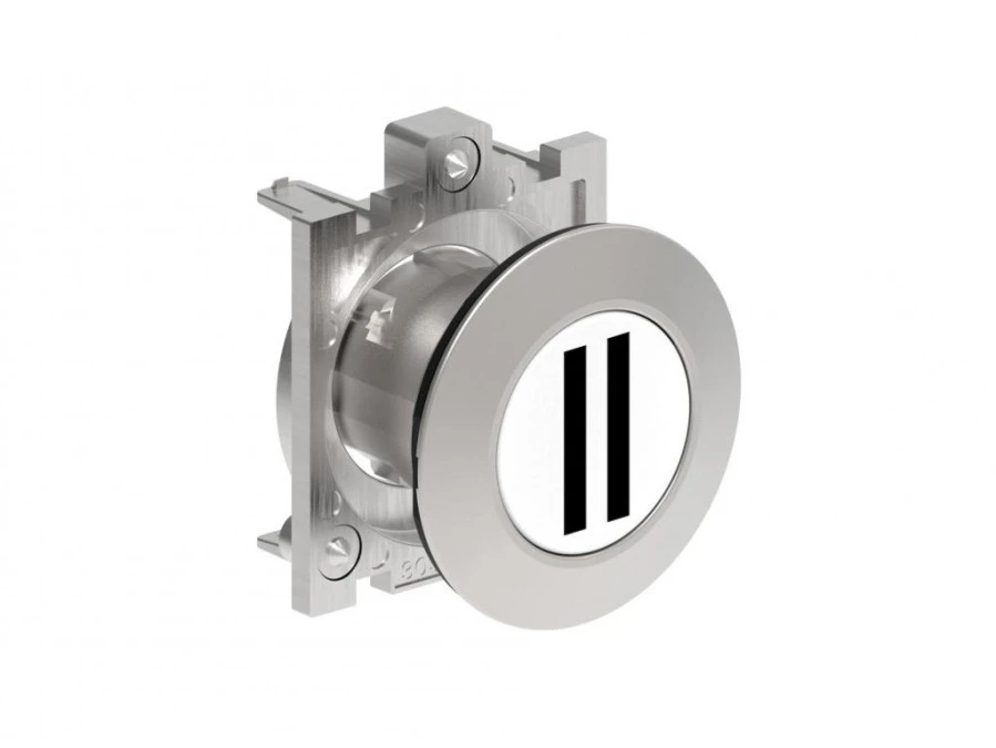 Metalowy przycisk płaski fi30mm kryty samoczynny powrót z symbolem II Biały LPFB1128 - obrazek 1