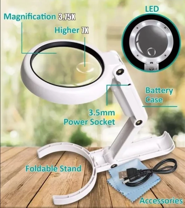 Lupa ręczno‑stołowa z podświetlaniem LED 3,75X (11D) / 7X (24D) MA‑025