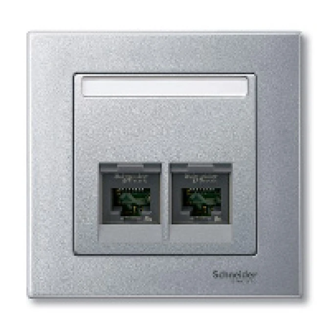 Merten System M Płytka centralna podwójna gniazda komputerowego RJ45 aluminium MTN466560 - obrazek 3