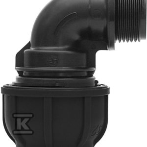 Kolano zaciskowe PP 90st. 90×3″ GZ gwint zewnętrzny PN10, do rur PE, kolor czarny 13099008