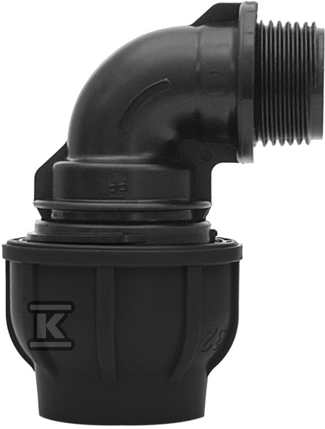 Kolano zaciskowe PP 90st. 90x3" GZ gwint zewnętrzny PN10, do rur PE, kolor czarny 13099008 - obrazek 1