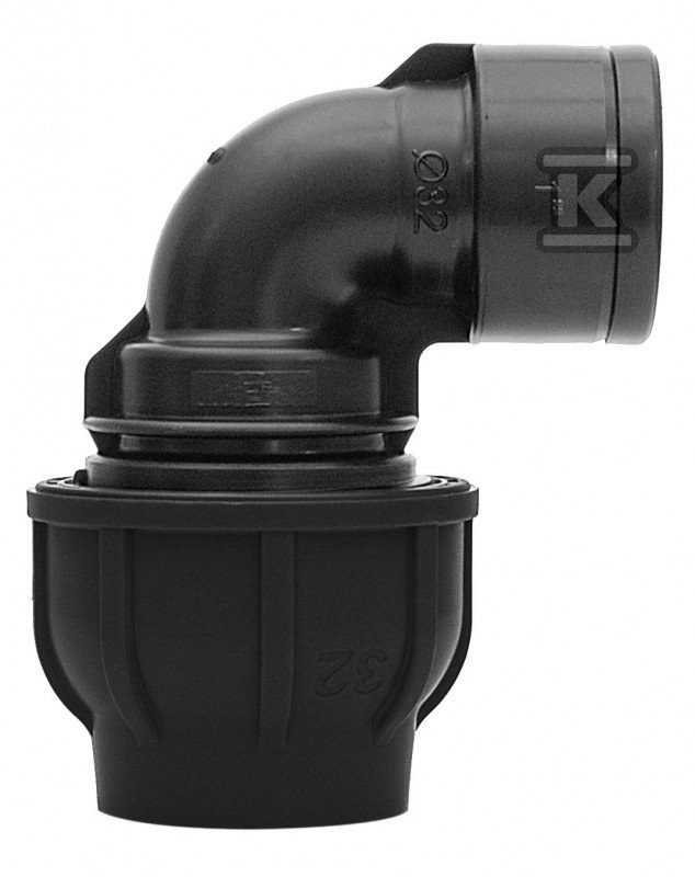 Kolano zaciskowe PP 90st. 63x2" GW gwint wewnętrzny PN16, do rur PE, kolor czarny 13136306 - obrazek 1