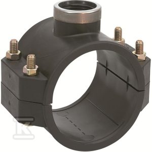 Siodło zaciskowe PP 110×1″ GW gwint wewnętrzny, na 4 śruby PN10, do rur PE, kolor czarny 132311003 Siodło zaciskowe PP 110×1″ GW gwint wewnętrzny, na 4 śruby PN10, do rur PE, kolor czarny 132311003