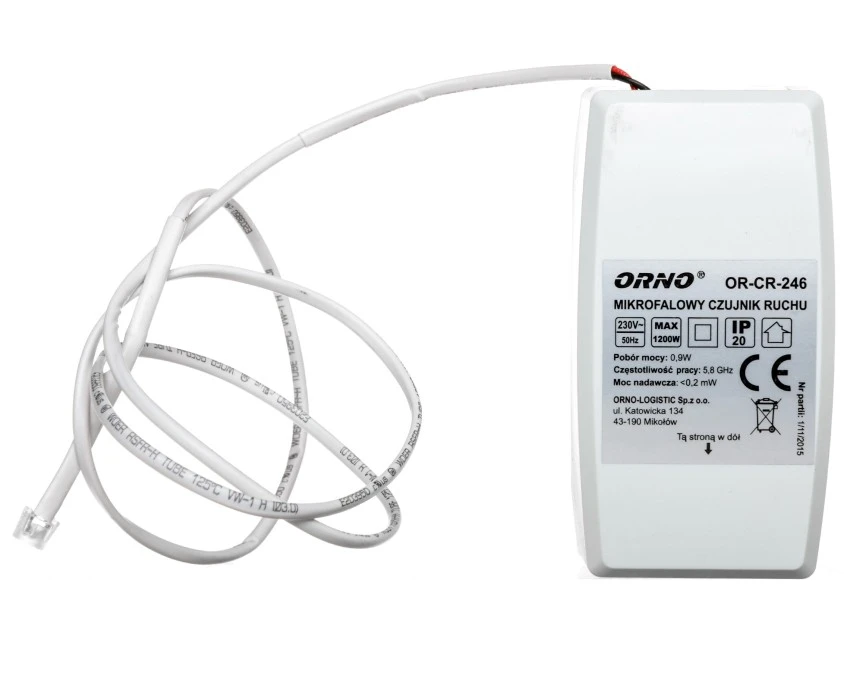 Mikrofalowy czujnik ruchu z zewnętrznym sensorem zmierzchowym 5.8GHz 360st. IP20 1200W OR‑CR‑246