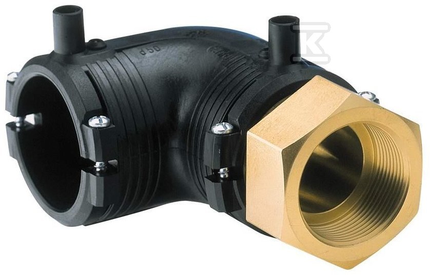 Kolano elektrooporowe 90ST./przejście PE-mosiądz z gwintem wewnętrznym GW, d50x1 1/2" PE100, SDR11, PN10 gaz/PN16 woda 720100260 - obrazek 1