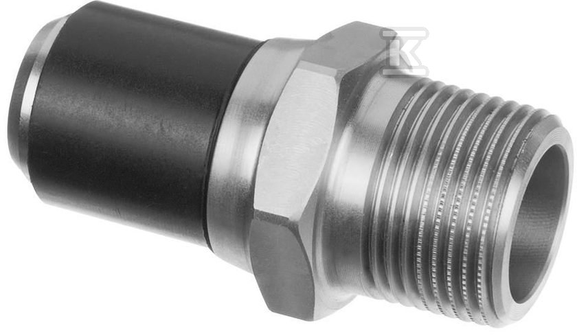 Adapter PE-stal nierdzewna z gwintem zewnętrznym GZ, d50x1 1/2" PE100, SDR11, PN10 gaz/PN16 woda, do montażu z elektromufą lub elektroredukcją 724920710 - obrazek 1