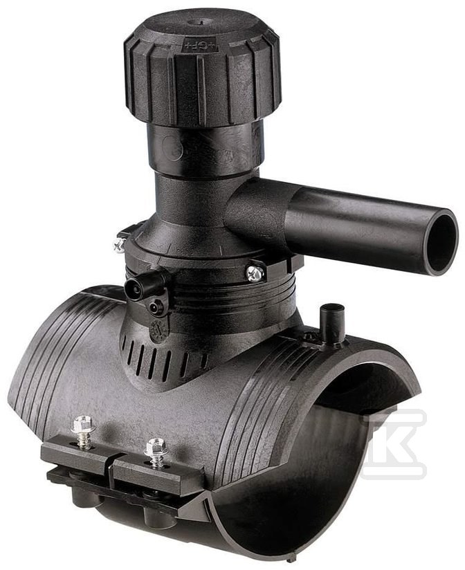 Obejma do nawiercania elektrooporowa, d400x63 PE100, SDR11, PN10 gaz/PN16 woda, z obrotowym (360 stopni) odejściem 193131577 - obrazek 1