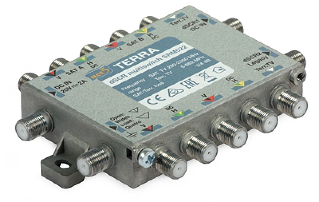 Multiswitch SRM‑522 (950...2150 MHz/290...2340 MHz) Terra z AGC ‑ klasa A z pasywnym torem TV system Digital SCR/Unicable - obrazek 1
