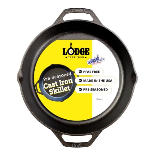 Lodge Wstępnie sezonowana żeliwna patelnia do użytku wewnątrz i na zewnątrz. Piekarnik indukcyjny, grill metalowe naczynia bezpieczna z podwójnymi uchwytami. Wyprodukowano w USA. 30 cm /
