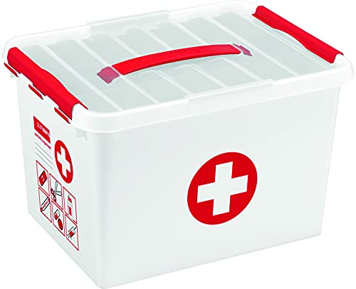 helit sunware H6164805 Pojemnik do przechowywania „the q line, 22 litry, z pokrywką, biały/czerwony, 1 szt.