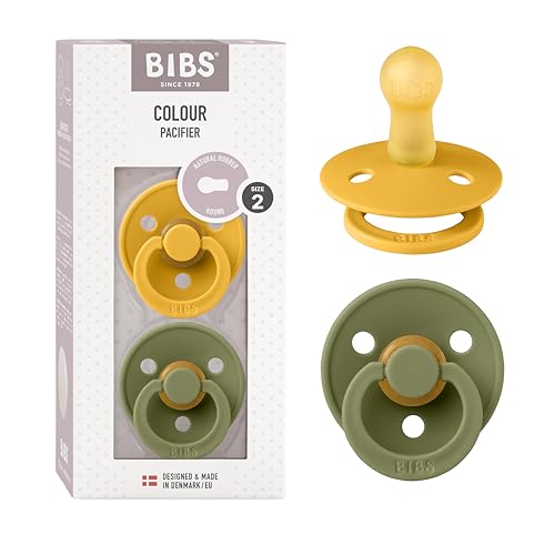 BIBS Colour Smoczek, 2 szt., Bez BPA, Okrągły kształt gumowej główki. Lateks z kauczuku naturalnego, Rozmiar (6 18 miesięcy), Honey Bee/Olive - obrazek 1