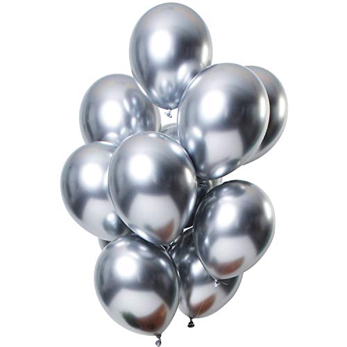 Folat 69710 Balony z efektem lustrzanym srebrne 33 cm 12 sztuk lateksowych balonów helem, dekoracja urodzinowa