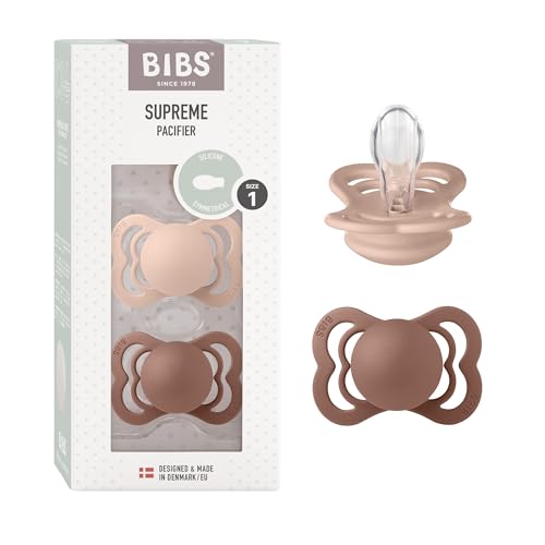 BIBS Supreme Smoczek, 2 szt., Bez BPA, Symetryczny kształt gumowej główki. Silikon, Rozmiar 1 (0 6 miesięcy), Woodchuck/Blush