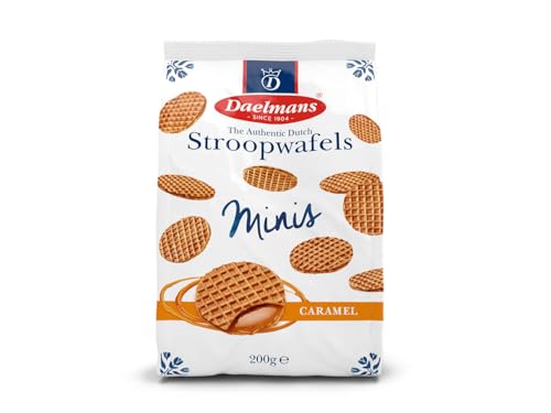 Daelmans Mini Caramel Stroopwafels in Cello Bag, Case of 12 Bags Autentyczne holenderskie ciasteczka z maślanym karmelem, kakao i wanilią Bourbon chrupiące lepkie, bez sztucznych dodatków - obrazek 1