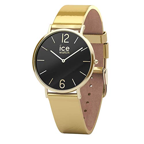 Ice Watch CITY Sparkling Metal Gold Damski zegarek na rękę ze skórzanym paskiem 015084 (bardzo mały), Czarny, Jeden rozmiar, Bransoletka