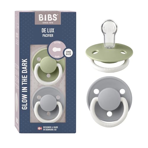 Bibs, Dwupak De Lux, Smoczek uspokajający, silikonowy, One Size, 0 36m, Sage Night & Cloud