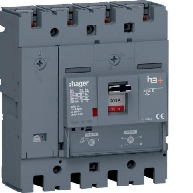 MCCB Wyłącznik mocy h3+ P250 4P 200A 70kA TM HET201DR - obrazek 1