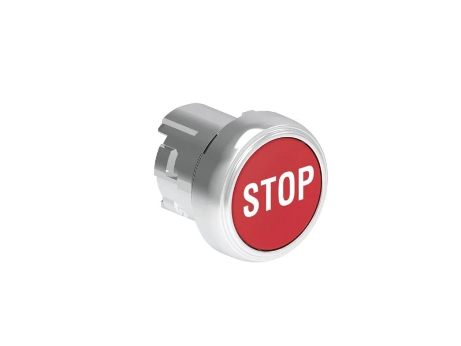 Metalowy przycisk fi22mm kryty samoczynny powrót z symbolem STOP Czerwony LPSB1134 - obrazek 1