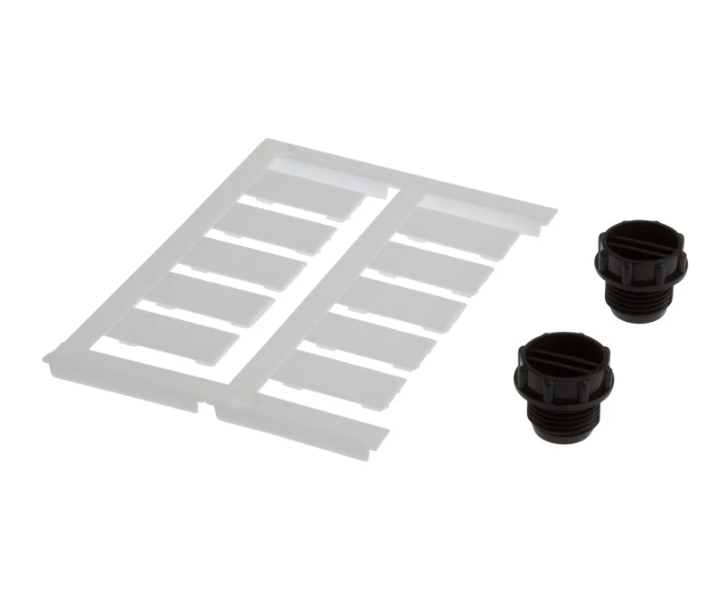Materiał etykietujący, etykieta, 2,6x20x9 mm, plastik, 10 tabliczek znamionowych, 2 zaślepki, AV000135 - obrazek 1