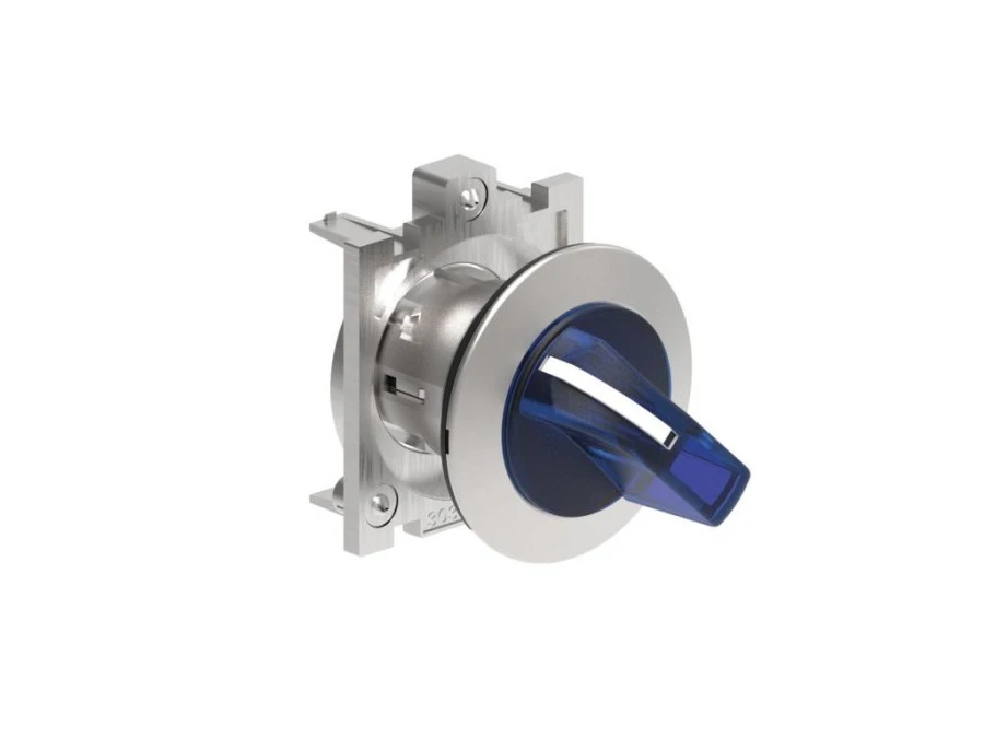 Metalowy przełącznik płaski podświetlany 3 pozycyjny 1‑0‑2 z samopowrotem fi 30mm pokrętło krótkie Niebieski LPFSL1316 - obrazek 1