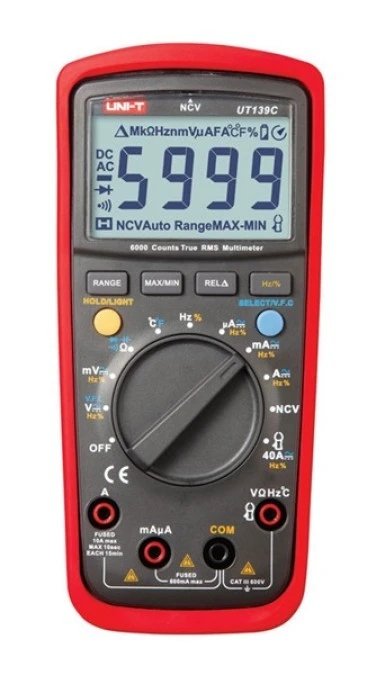 Miernik uniwersalny multimetr 5999 V, A, om, F, Hz, temp, DutyC NCV, VFC, True RMS UT‑139C - obrazek 1