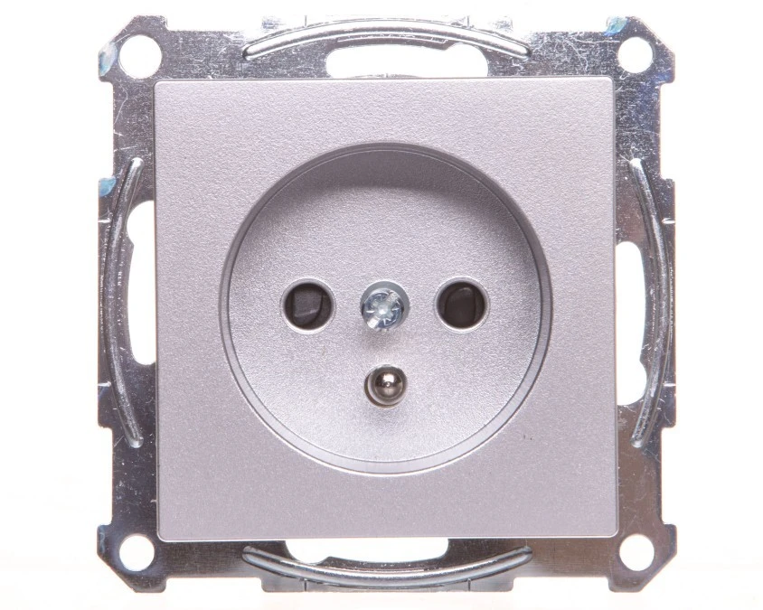 Merten System M Gniazdo pojedyncze z/u 16A IP20 z przesłonami aluminium MTN2500‑0460 - obrazek 1