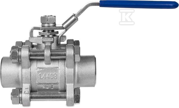 Zawór Kulowy typ 607, 3-elementowy 3/4”, stal nierdzewna 1.4408, końce do spawania, pełen przepływ, blokada dźwigni 607-034