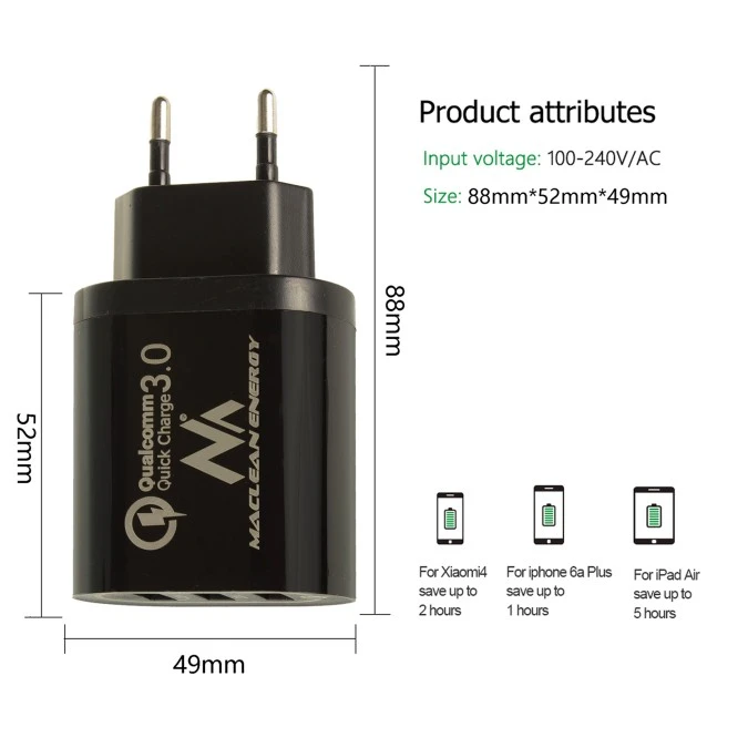 MCE479 B uniwersalna ładowarka USB Adapter do ładowania 3xUSB - obrazek 3