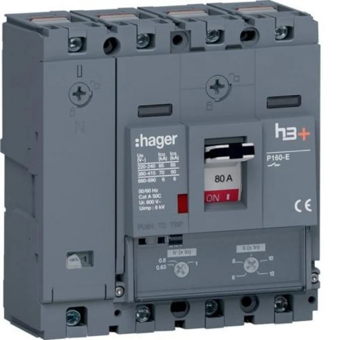 MCCB Wyłącznik mocy h3+ P160 4P 80A 70kA TM HES081DC - obrazek 1