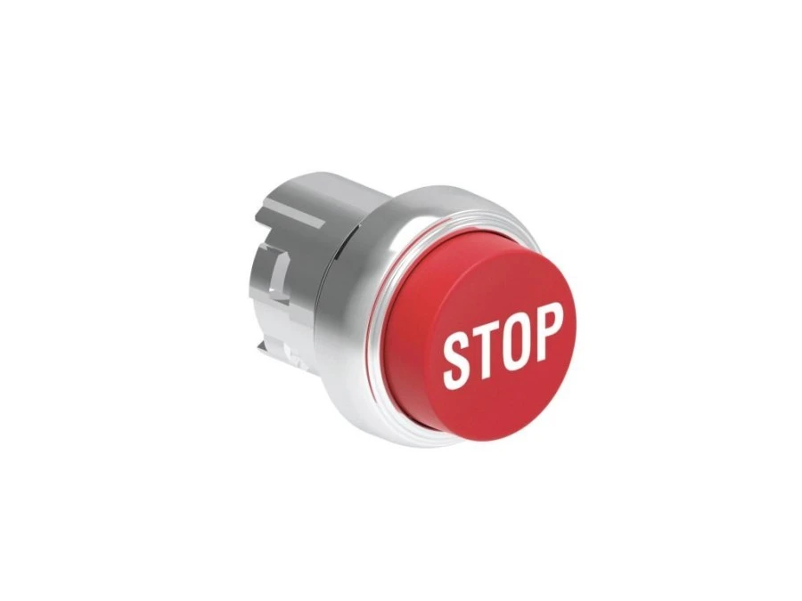 Metalowy przycisk fi22mm wystający samoczynny powrót z symbolem STOP Czerwony LPSB2134 - obrazek 1