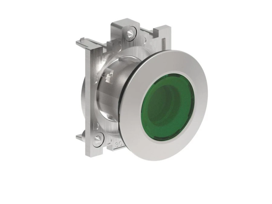 Metalowy przycisk płaski podświetlany fi30mm samoczynny powrót kryty Zielony LPFBL103 - obrazek 1