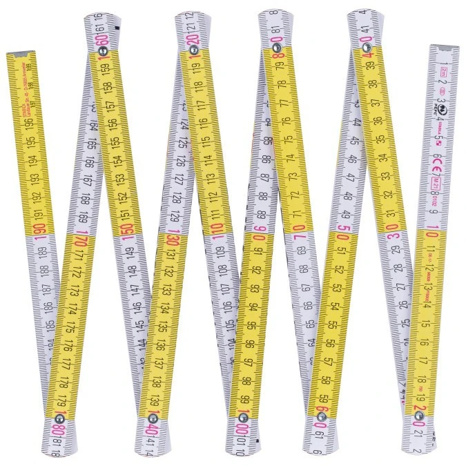 Miara składana metrówka drewniana z kątami 2m/17mm biała‑żółta SPEC KABLE - obrazek 2