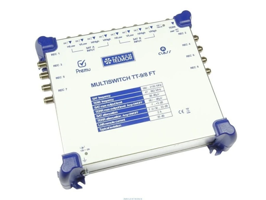 Multiswitch końcowy Telkom‑Telmor TT‑9/8FT PREMU z zasilaczem