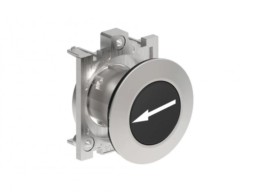 Metalowy przycisk płaski fi30mm kryty samoczynny powrót z symbolem STRZAŁKA W BOK Czarny LPFB1142 - obrazek 1